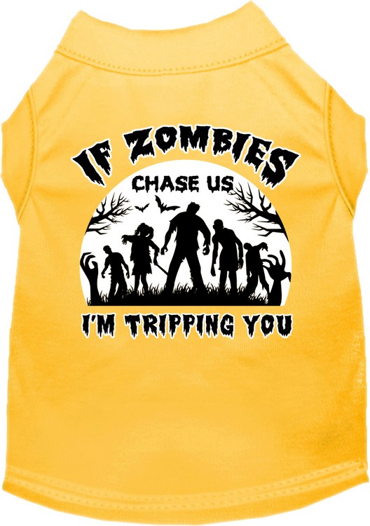 If Zombies Chase Us Screen Print Dog Shirt Yellow Size XS